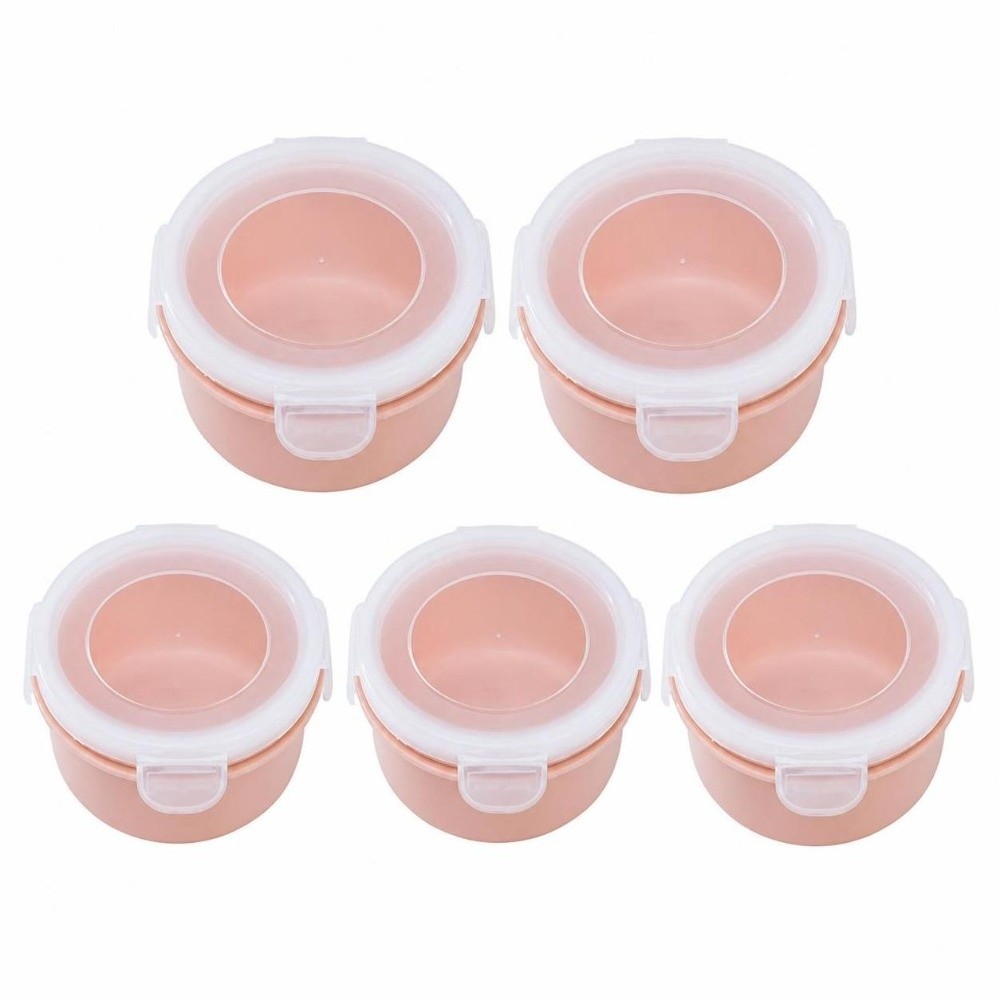 Food Storage In Pantry - กล่องเก็บอาหารพลาสติกทรงกลมแบบปิดสนิท 5 ชิ้น พร้อมฝาปิดแบบล็อค สำหรับเก็บอาหารกลางวัน กล่องเก็บอาหารในตู้เย็น