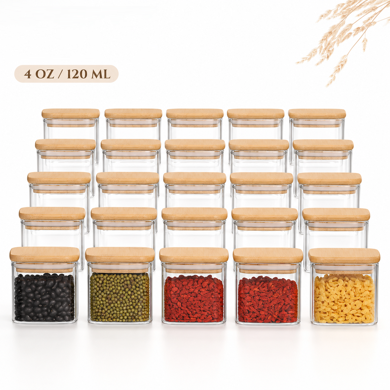 Food Storage Glass Containers - ขวดแก้วฝาไม้ไผ่ 120 มล. 4 ออนซ์ ภาชนะเก็บอาหารแก้ว