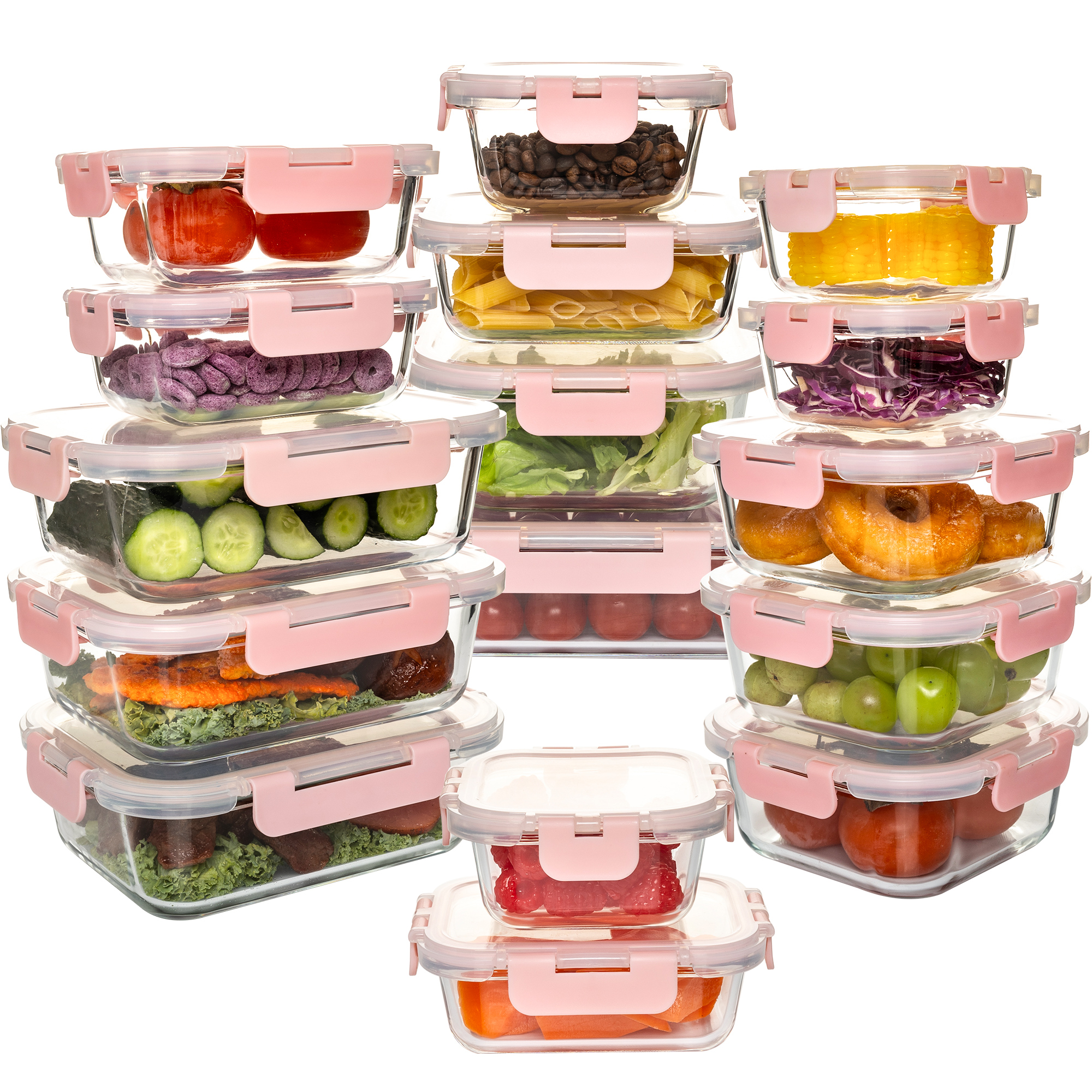Food Storage Safe - ชุดภาชนะเก็บอาหารแก้ว 16 ชิ้น, รั่วซึมสุญญากาศปลอดสาร BPA, ไมโครเวฟและเตาอบปลอดภัย,