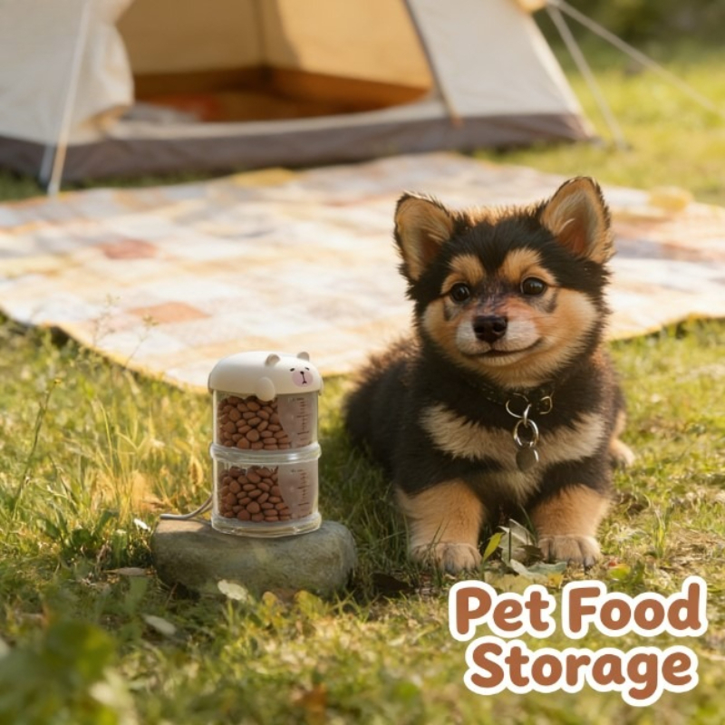 Food Storage Pet - ชุดภาชนะใส่อาหารสัตว์เลี้ยงแบบพกพาและขวดน้ำสำหรับเดินทางนอกบ้าน ถังเก็บอาหารสุนัขและแมวอเนกประสงค์