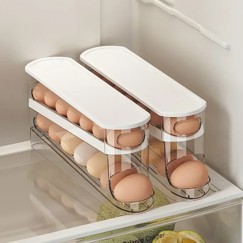Portion Control Container - Bilayer ตู้เย็นกล่องเก็บไข่อัตโนมัติ Rolling ไข่ผู้ถือ Rack บันไดสไตล์ตู้เย็นเครื่องจ่ายไข่ไข่ผู้ถือ