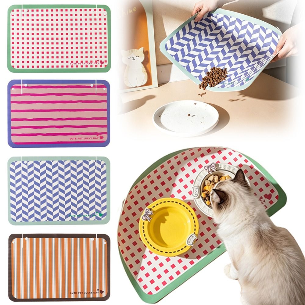 Food Storage With Scoop - แผ่นรองอาหารสัตว์เลี้ยงหนัง PU แบบใหม่ กันน้ำ กันลื่น แผ่นรองอาหารสุนัข