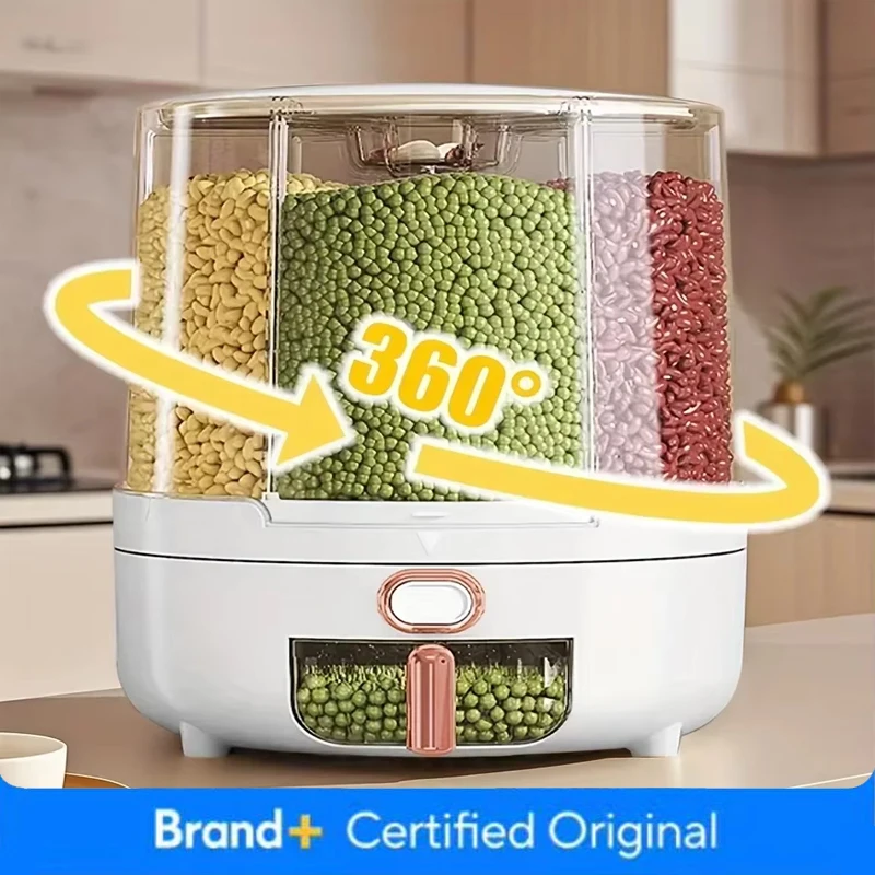 Food Storage In Pantry - 6-คอมพาร์เมนท์ 360 ° ภาชนะเก็บอาหารแบบหมุนได้ - ป้องกันความชื้นสำหรับซีเรียล