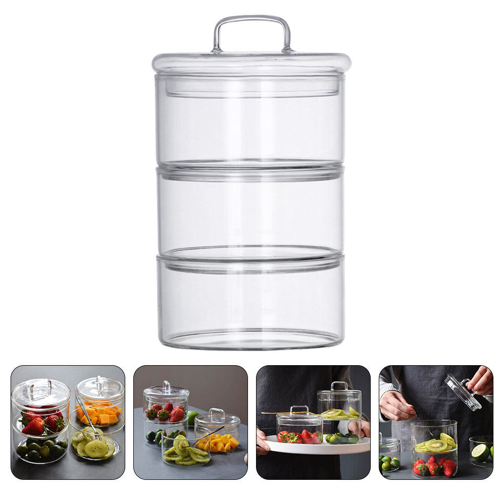 Food Storage Glass Containers - ชุดกล่องแก้วใสสำหรับเก็บอาหาร 1 ชุด ภาชนะใส่สลัดแบบซ้อนได้ กล่องเก็บอาหารสดสำหรับธัญพืช ถั่ว