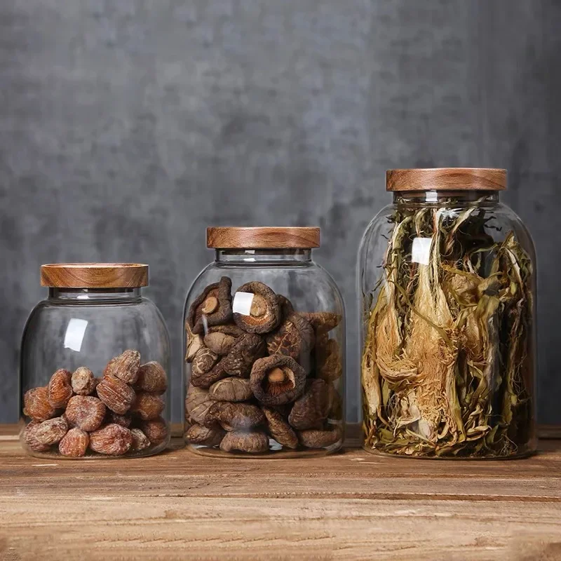Food Storage Glass Containers Large - 3000ml ขนาดใหญ่ปิดผนึกอาหาร Jar ห้องครัวพร้อมฝาปิดไม้เครื่องเทศแก้วใสพาสต้า Airtight Canister