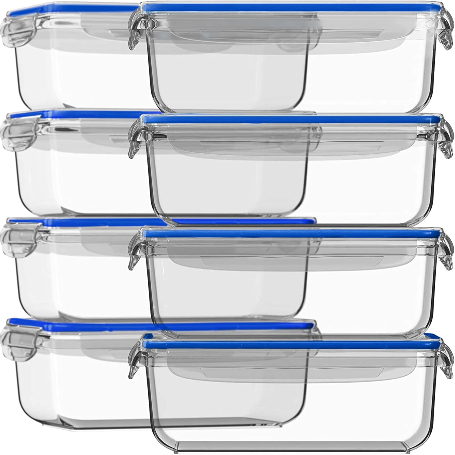 Food Storage Glass Containers Large - ชุดกล่องแก้วเตรียมอาหาร 16 ชิ้น (ชุด 8 ชิ้น)