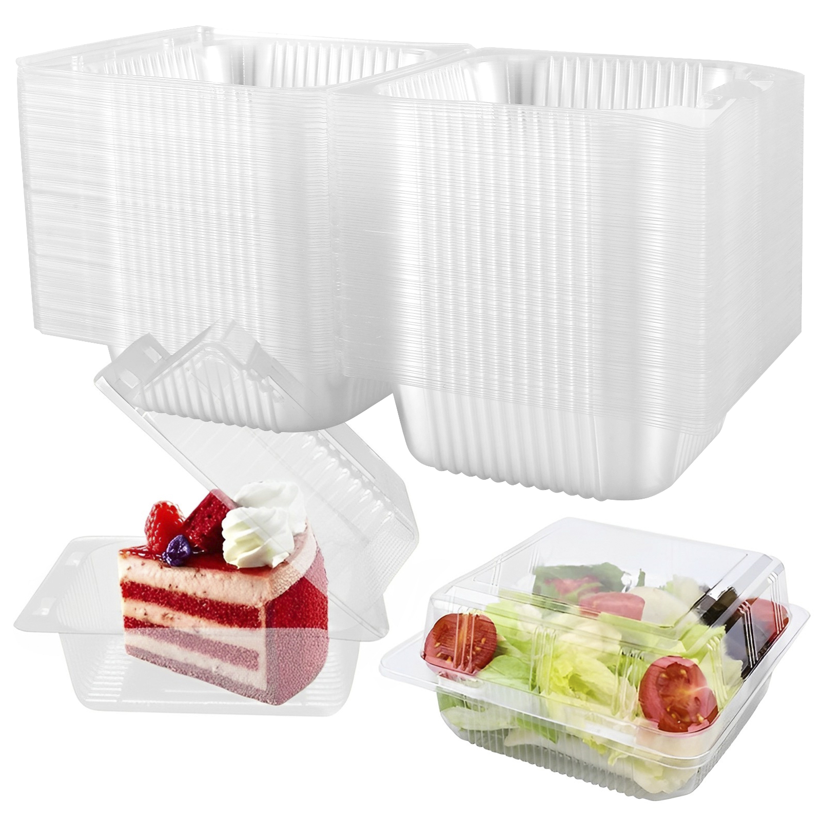 Portion Control Container - 100 ชิ้นเค้ก Slice กล่องสแควร์กล่องชีสเค้ก Cupcake Slice