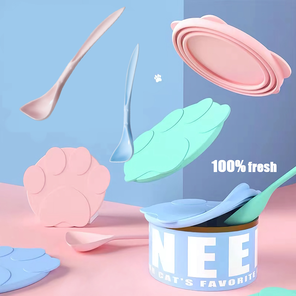 Food Storage With Scoop - น่ารักCat Pawสามารถเก็บReusableอาหารสัตว์เลี้ยงฝาปิดสามารถฝาปิด 2-in-1 สดอาหารช้อนดีบุกกระป๋องอุปกรณ์เสริมอาหาร