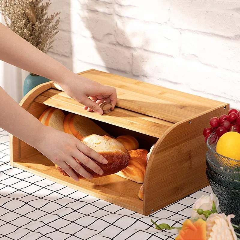 Food Storage Locker - ประตูคู่กันฝุ่นกล่องขนมปังไม้ไผ่ห้องครัว Double Layer Seasoning Locker Simple