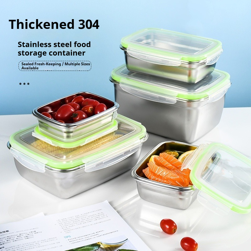 Food Storage Silicone - ชุดกล่องอาหารกลางวันสแตนเลส 304 พร้อมฝาปิดซิลิโคนโปร่งใสภาชนะเก็บอาหารแบบวางซ้อนกันได้สำหรับห้องครัวโรงเรียนสำนักงาน