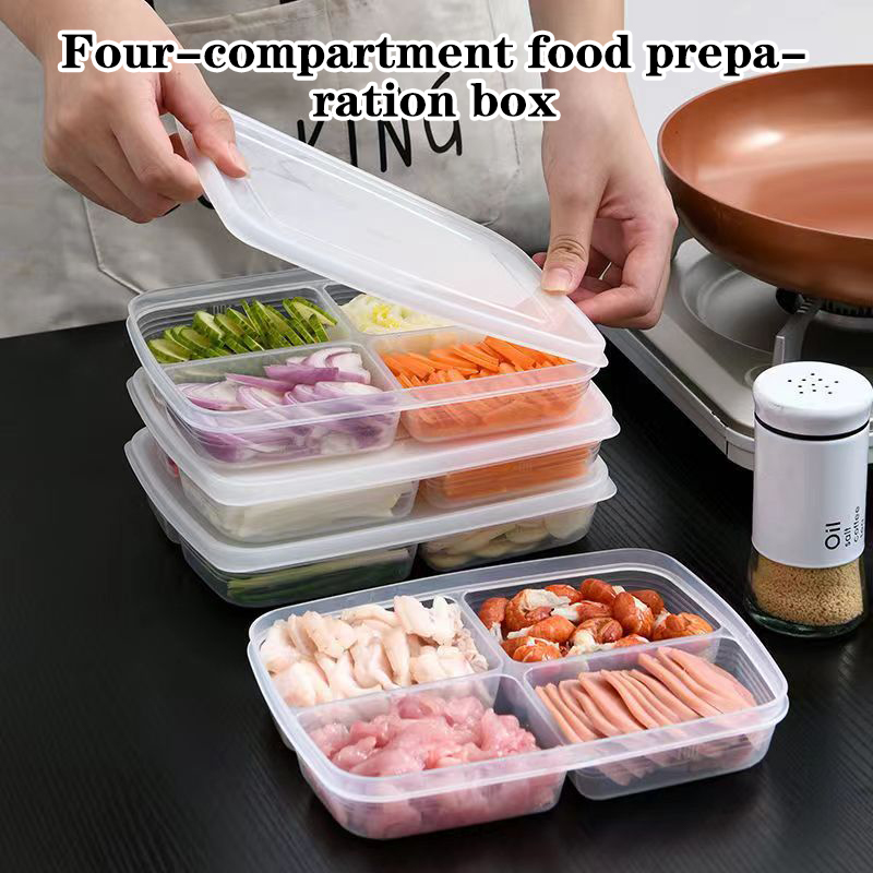 Food Storage Safe - ใหม่【กล่องเก็บของพลาสติก 4 ช่อง กล่องจัดระเบียบตู้เย็นแบบพกพา กล่องใส่อาหารผลไม้แบบแยกส่วน】