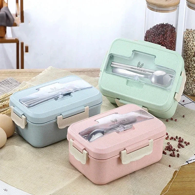Food Storage With Scoop - กล่องเบนโตะฟางข้าวสาลีพร้อมภาชนะใส่อาหารกล่องเก็บสินค้าอาหากลางวันเข้าไมโครเวฟได้สำหรับเด็กนักเรียนเด็กกล่องเบนโตะสำนักงานพกพา