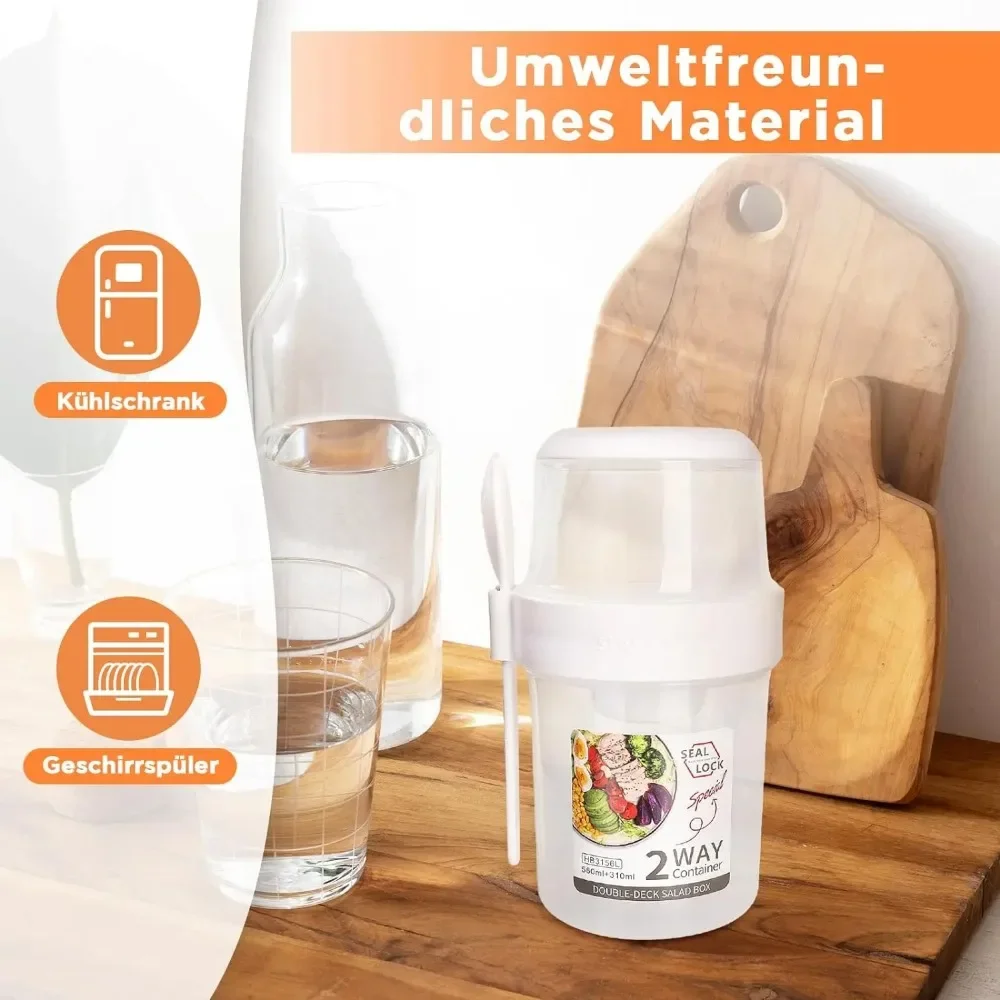 Food Storage With Scoop - ถ้วยสลัดถ้วยอาหารเช้าแบบพกพาเก็บอาหารกล่อง Bento ข้าวโอ๊ตธัญพืช Nut โยเกิร์ตคอนเทนเนอร์ชุดส้อมสําหรับโรงเรียน