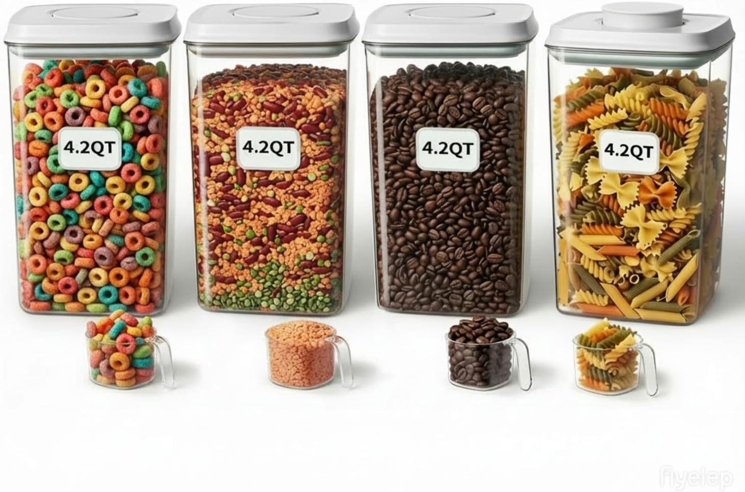 Food Storage With Scoop - ชุดกล่องเก็บอาหารสุญญากาศขนาดใหญ่ 4 ชิ้น พร้อมฝาปิด, กล่องเก็บอาหารขนาด 4.2