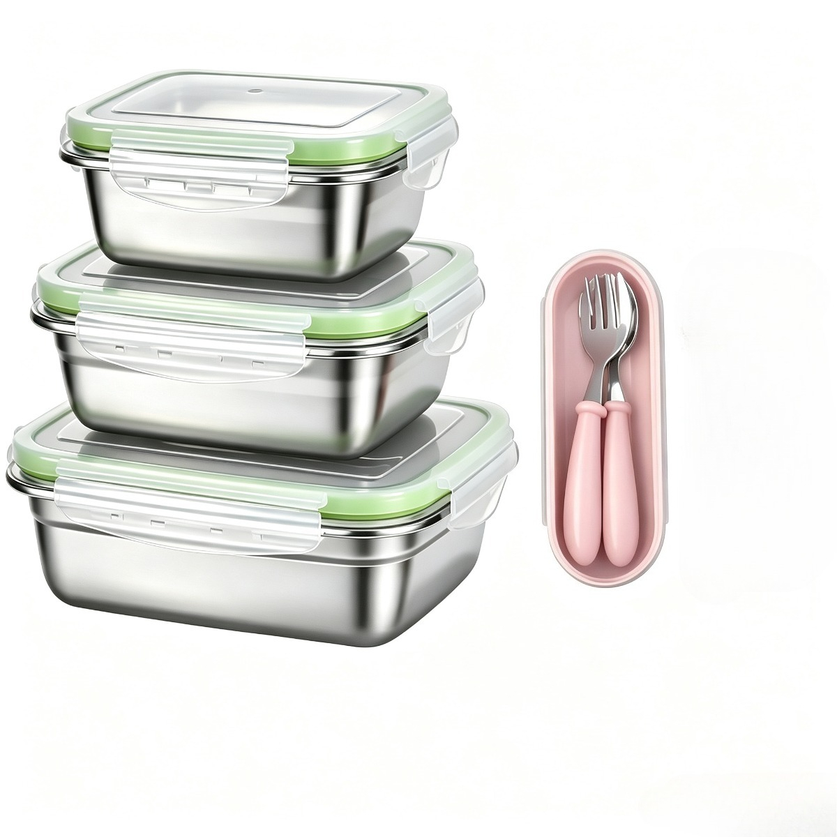Food Storage Silicone - กล่องอาหารกลางวันพร้อมฝาซิลิโคนเกรดอาหาร 1 ชุด ผลิตจากสแตนเลส 304 ป้องกันการรั่วซึม