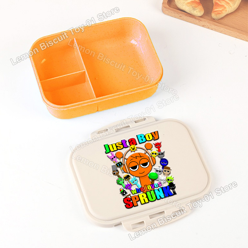 Food Storage Safe - กล่องข้าวพกพา Sprunkis Series ทำจากฟางข้าว พร้อมช่องแบ่งอาหาร ลายการ์ตูน