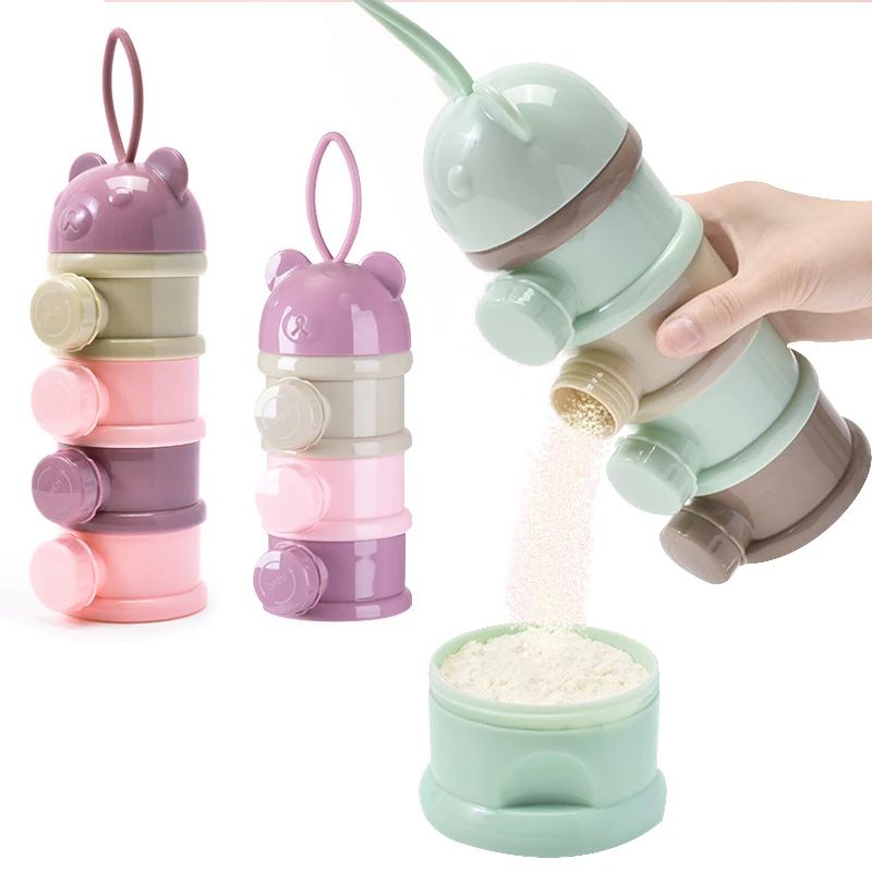 Portion Control Container - กล่องเก็บอาหารเด็กแบบพกพา 3/4 ชั้น กล่องจ่ายอาหารหลายช่อง กล่องนมผงลายการ์ตูนสำหรับเด็กทารก กล่องใส่ขนมสำหรับเด็กวัยหัดเดิน