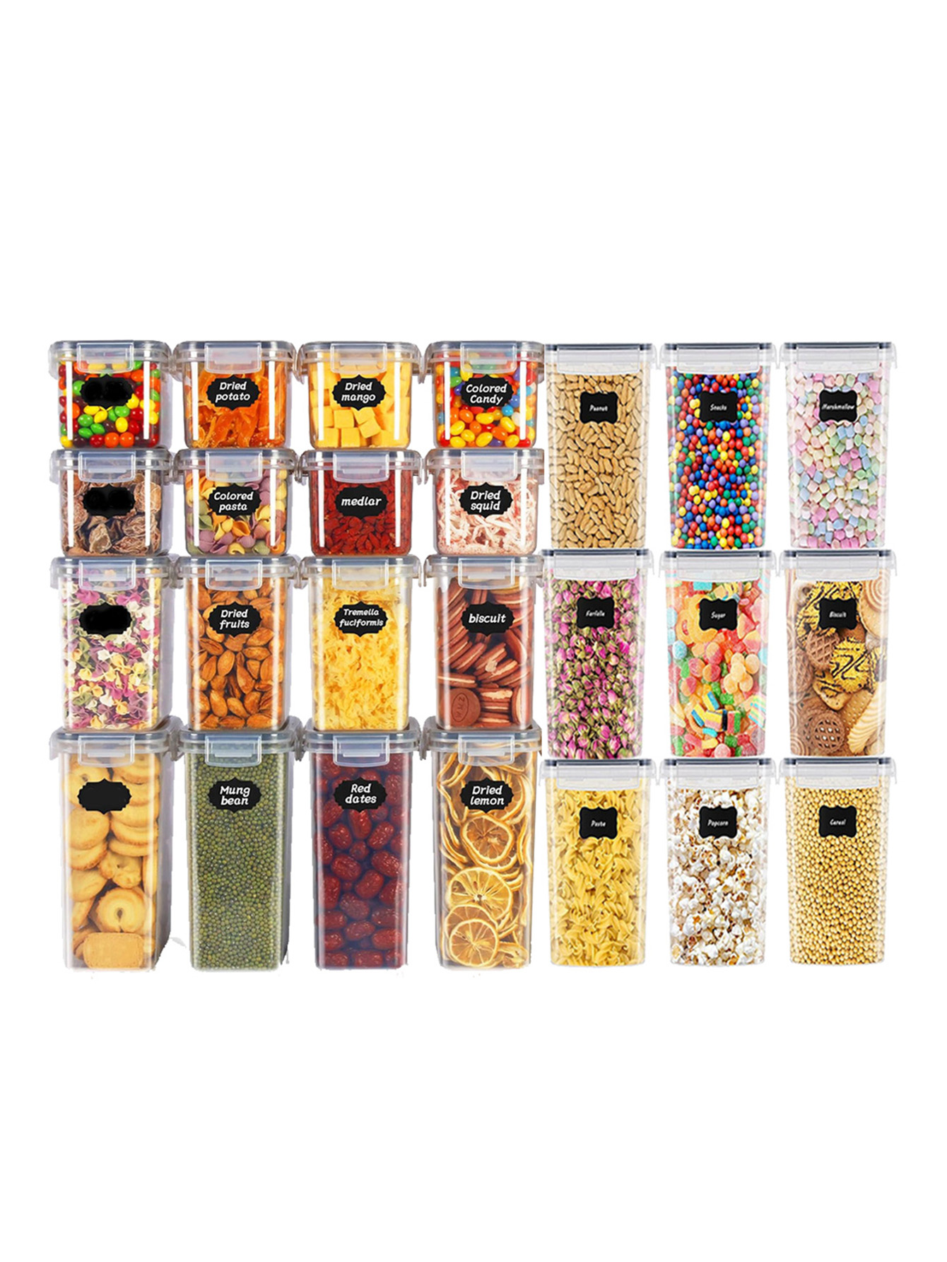 Food Storage In Pantry - 48 ชิ้น, ภาชนะเก็บอาหารแบบมีฝาปิด, ภาชนะพลาสติกสำหรับห้องครัว, กระปุกเก็บของแห้งสำหรับแลคโตส, ธัญพืช,