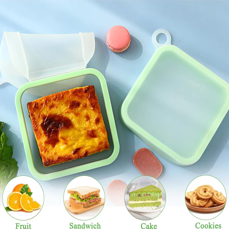 Food Storage Silicone - ซิลิโคนแซนวิช Toast กล่อง Bento พร้อมที่จับแบบพกพาแซนวิชกล่องเก็บอาหารกล่องขนมกล่องอาหารกลางวันกล่องแซนวิชบรรจุ