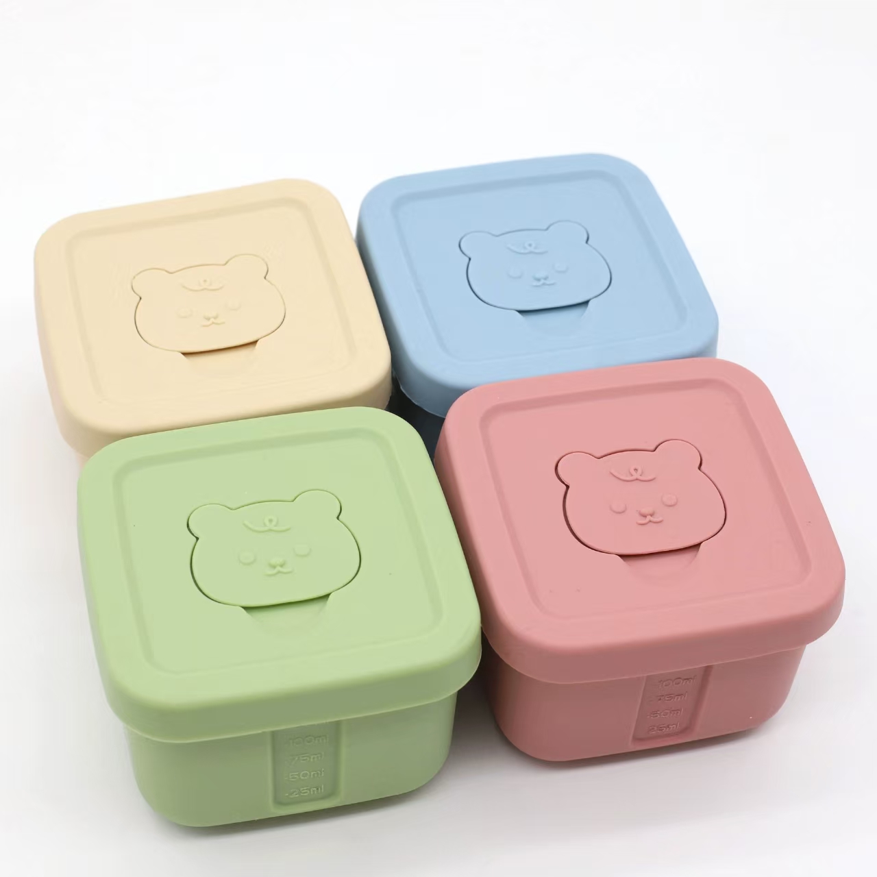 Food Storage Silicone - ซิลิโคนอาหารเสริมกล่องแช่แข็งสดกล่องฝาปิดสแควร์ ICE CUBE แม่พิมพ์ซอสถ้วย 150ml กล่องอาหารกลางวันเด็ก
