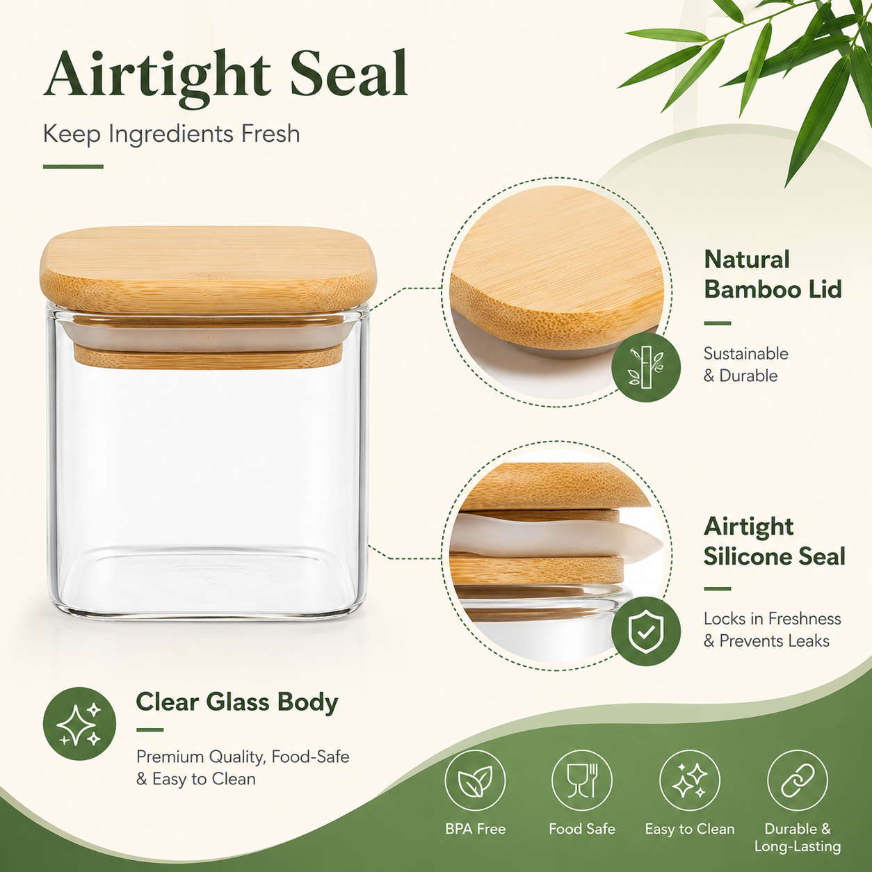 ขวดแก้วฝาไม้ไผ่ 120 มล. 4 ออนซ - Food Storage Glass Containers บทวิจารณ์และราคา