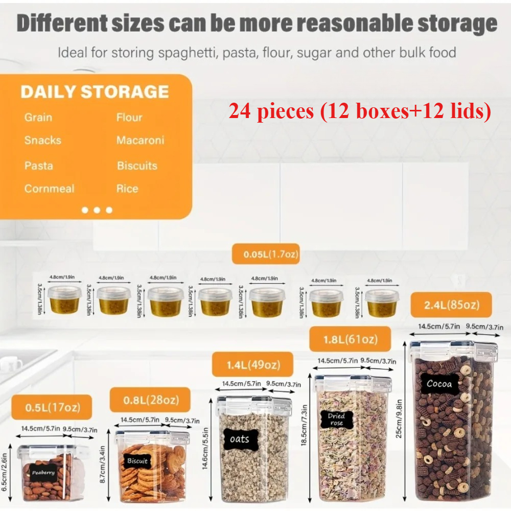 24 ชิ้น กล่องเก็บอาหาร 12 กล่อ - Food Storage In Pantry บทวิจารณ์และราคา