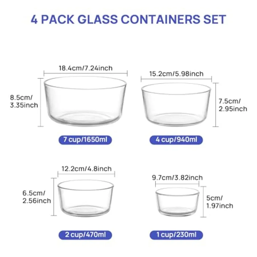 ชุดชามแก้วพร้อมฝาปิด 4 ใบ ขนาด - Food Storage Glass Containers บทวิจารณ์และราคา