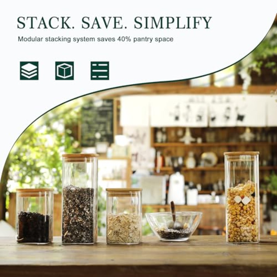 ชุดโหลแก้วทรงสี่เหลี่ยมพร้อมฝา - Food Storage In Pantry บทวิจารณ์และราคา