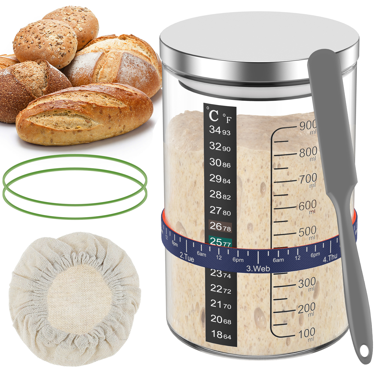 ขวดแก้วใสสำหรับทำแป้งซาวโดว์ ข - Food Storage Glass Containers บทวิจารณ์และราคา