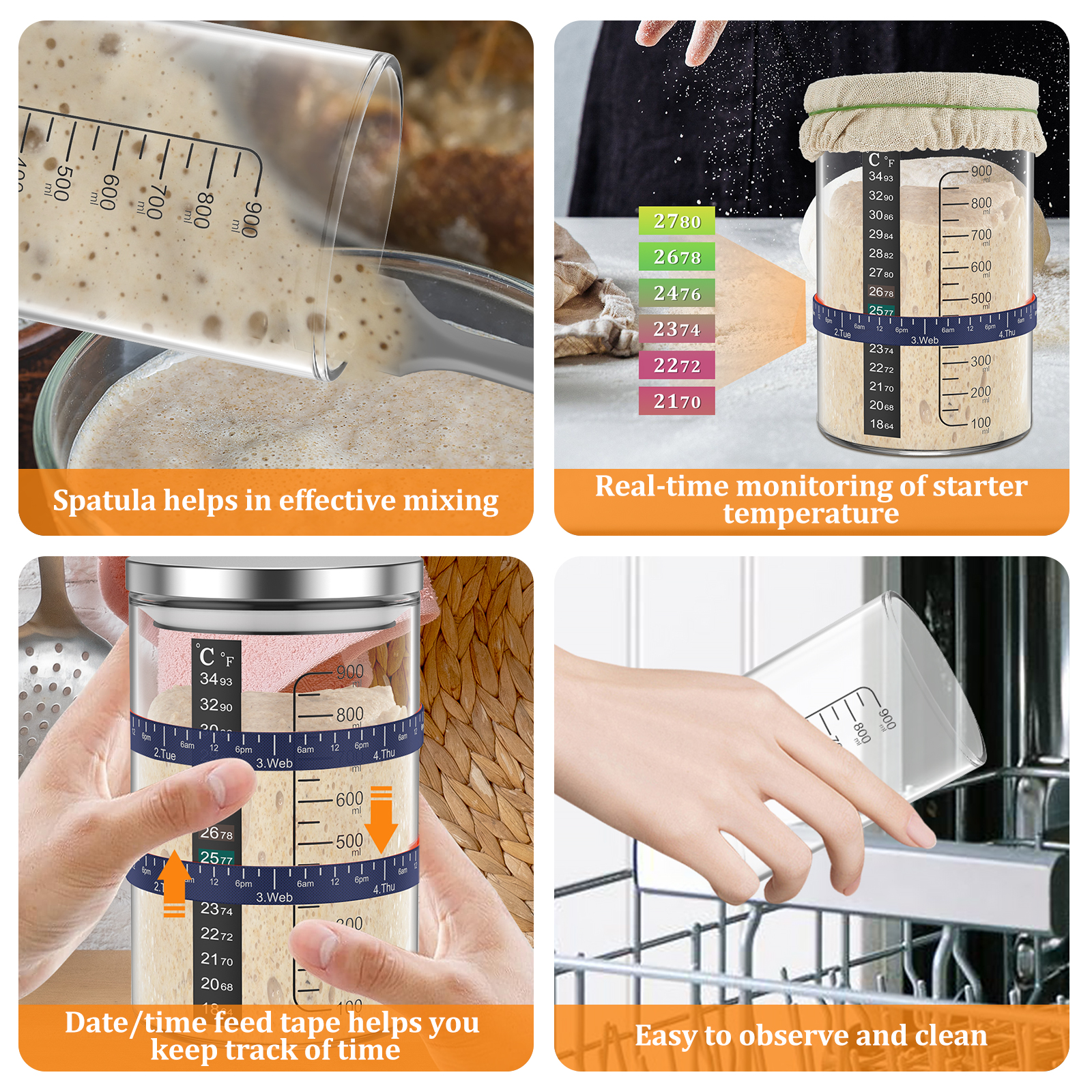 ขวดแก้วใสสำหรับทำแป้งซาวโดว์ ข - Food Storage Glass Containers บทวิจารณ์และราคา