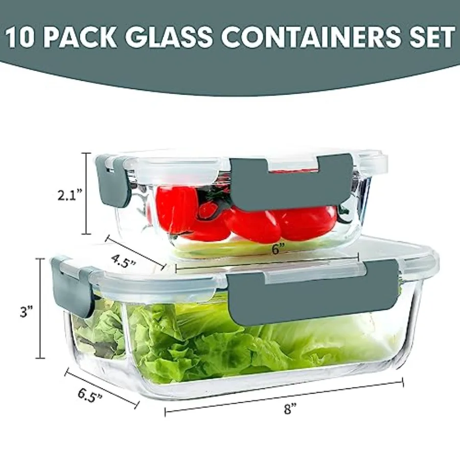ชุดกล่องแก้วเตรียมอาหาร 10 ชิ้ - Food Storage Glass Containers บทวิจารณ์และราคา