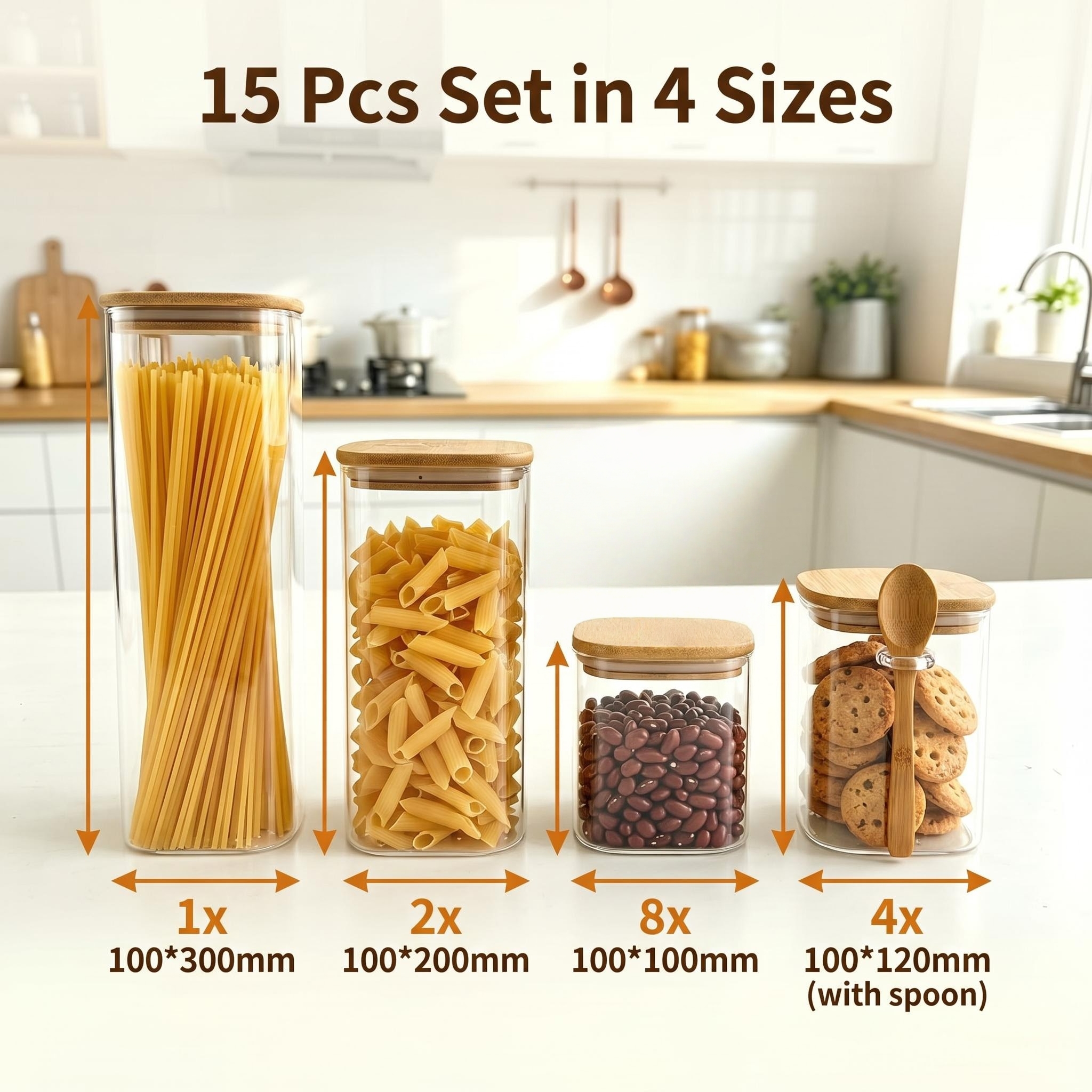 15 ชิ้น-ขวดแก้วพร้อมฝาไม้ไผ่แล - Food Storage Glass Containers Large บทวิจารณ์และราคา