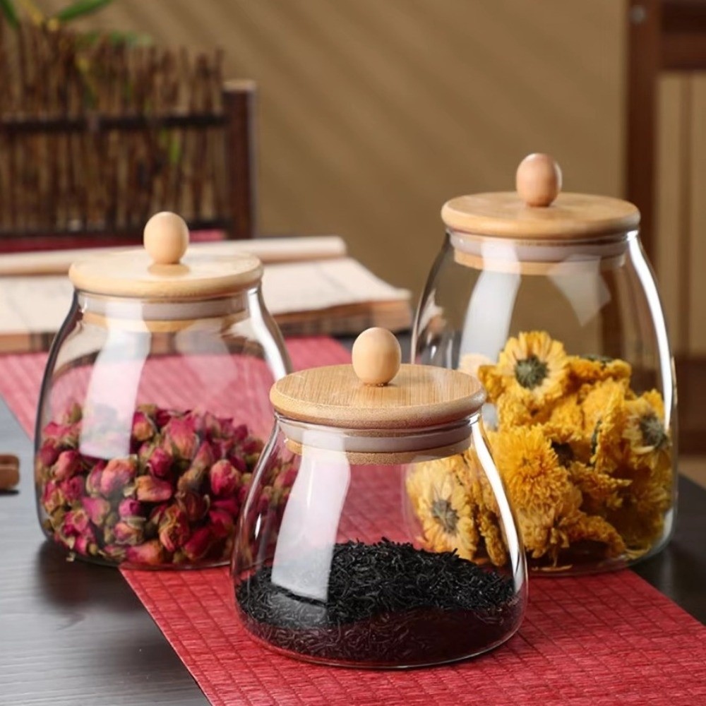 ภาชนะแก้วใสสุญญากาศ ฝาไม้ขนาดใ - Food Storage Glass Containers Large บทวิจารณ์และราคา