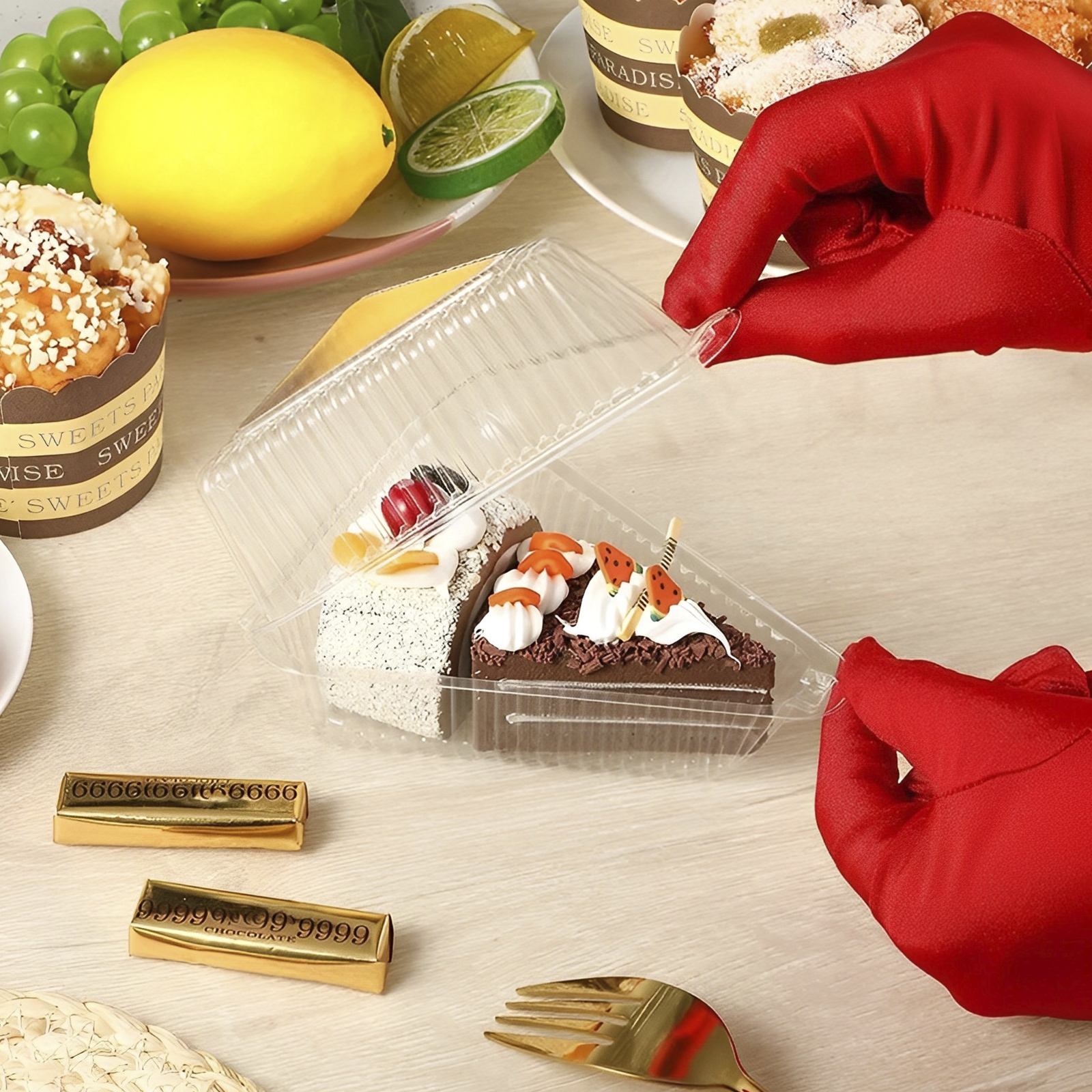 100 ชิ้นเค้ก Slice กล่องสแควร์ - Portion Control Container บทวิจารณ์และราคา