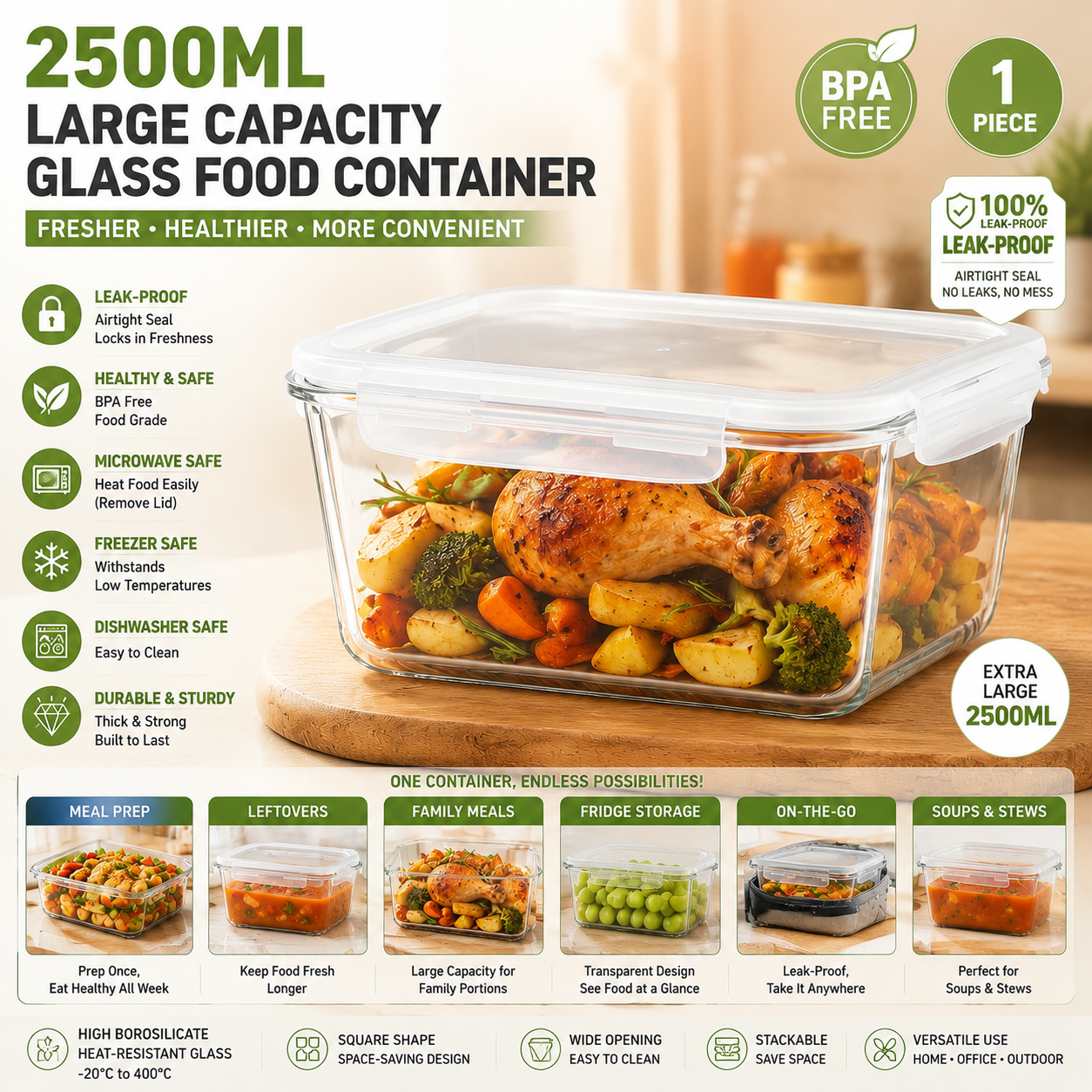 ภาชนะบรรจุอาหารแก้วความจุขนาดใ - Food Storage Glass Containers Large บทวิจารณ์และราคา
