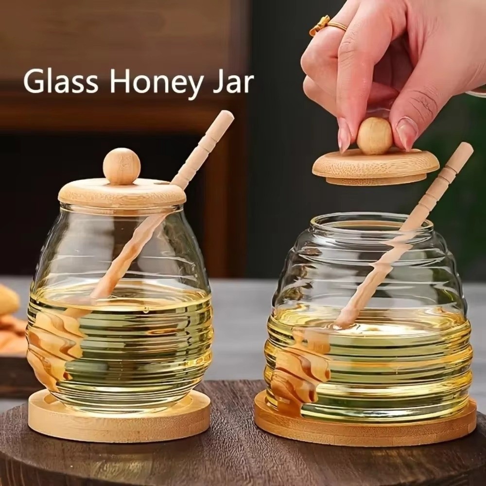 กระปุกน้ำผึ้งแก้วใสทรงรังผึ้ง  - Food Storage Glass Containers Large บทวิจารณ์และราคา